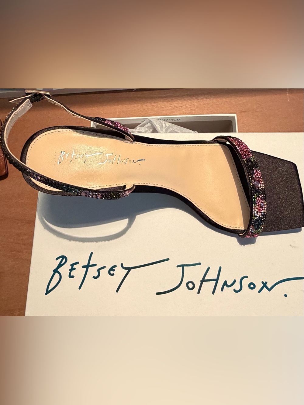 Betsey Johnson Black Slingback Sandal with Multicolor Crystal Accents
